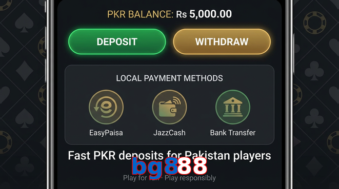 Deposit and withdrawal screen with PKR methods